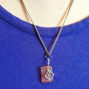 20" Silver Tone Pink Rectangle Pendant Necklace